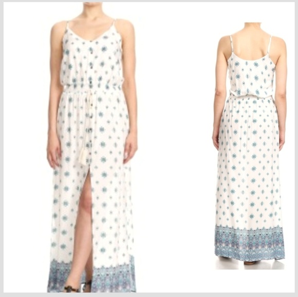 White and Mint Strap Dress - Picture 1 of 2